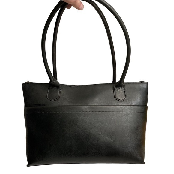 Hobo black leather zipper tote bag
